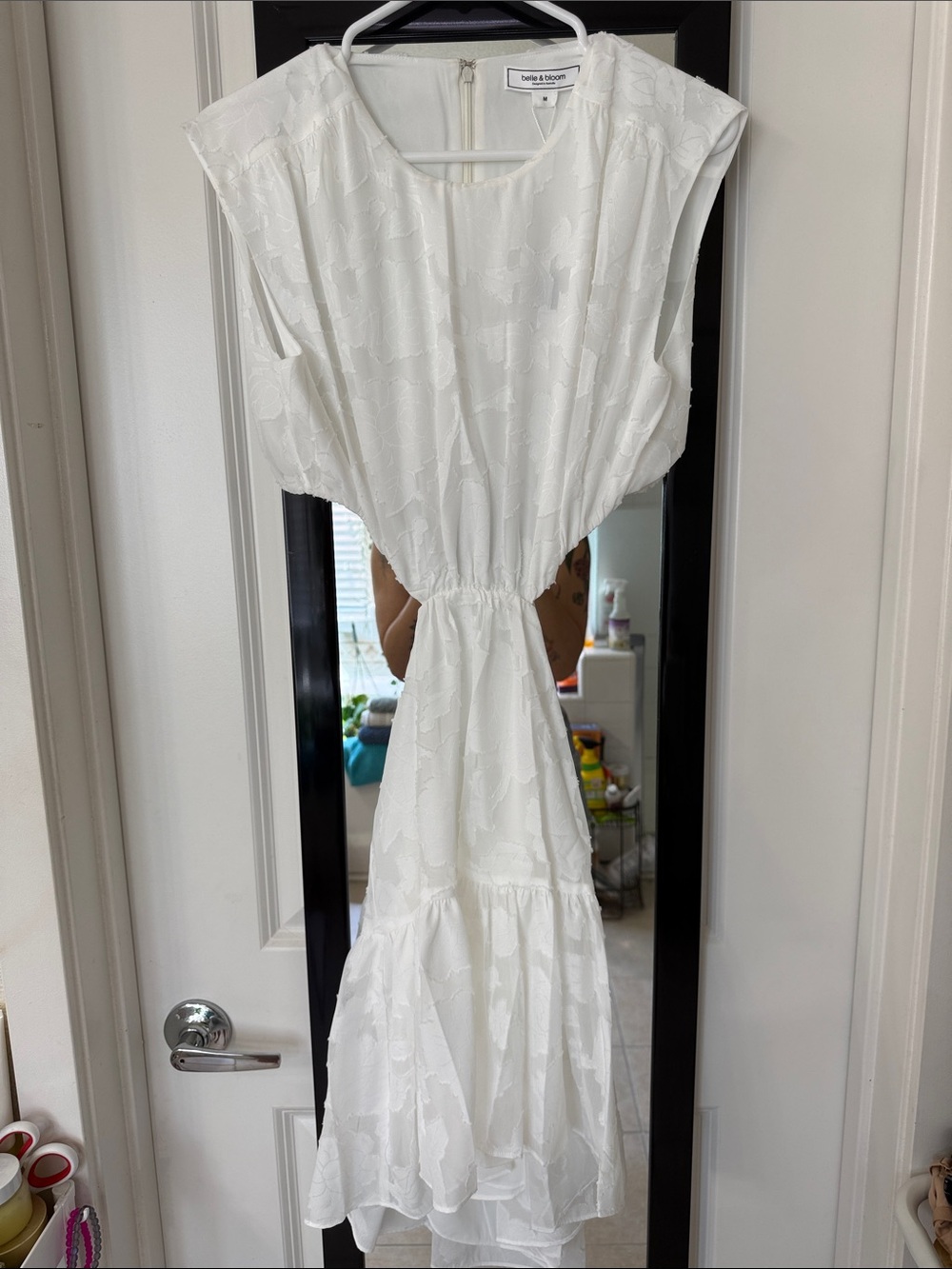 Belle & Bloom White Backless Tiered Maxi Dress